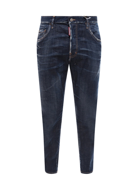 Stretch Cotton Jeans With Leather Logo