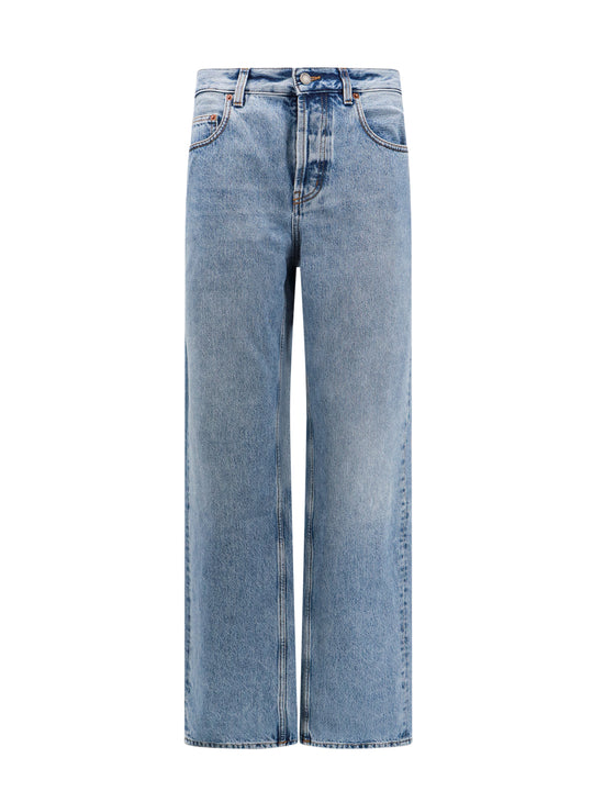 Cotton Jeans With Back Logo Patch