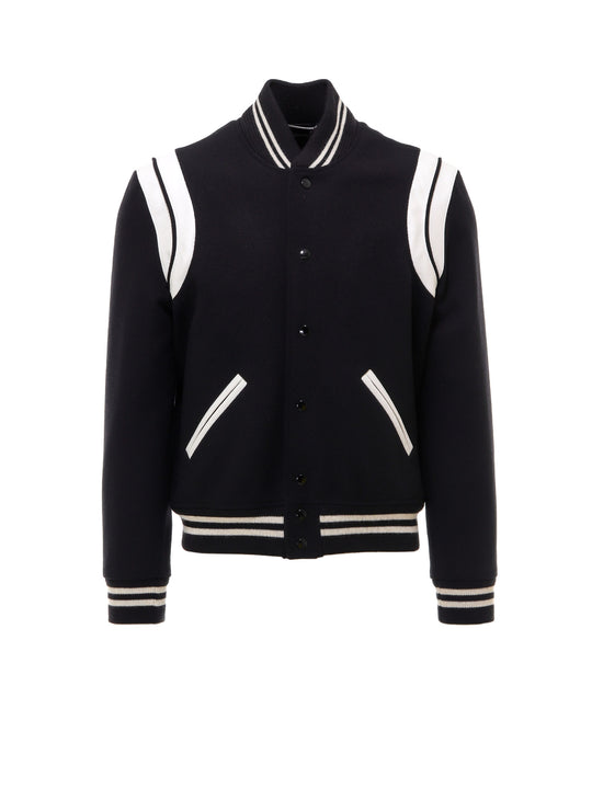 Teddy Wool Jacket With Leather Profiles