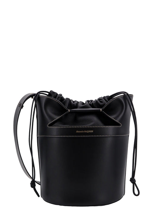 Leather Bucket Bag With Logo Print