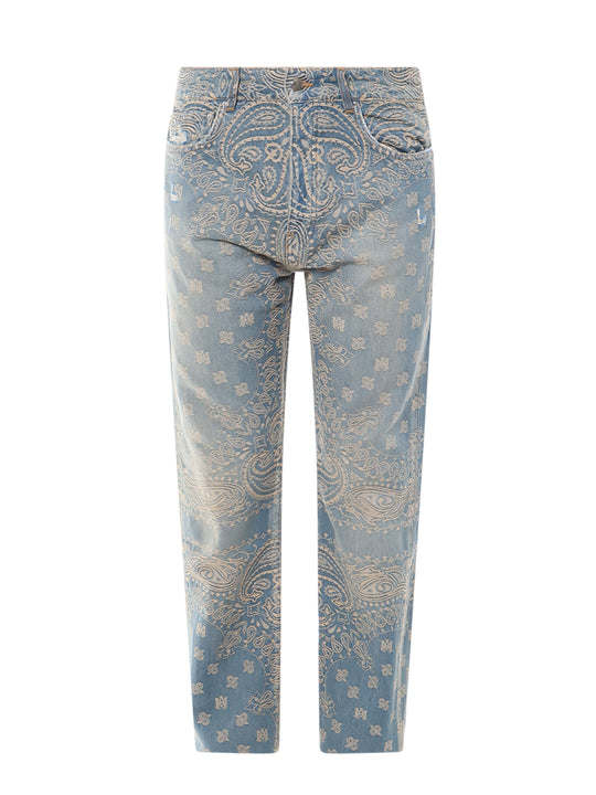 Cotton Jeans With Bandana Jacquard Pattern