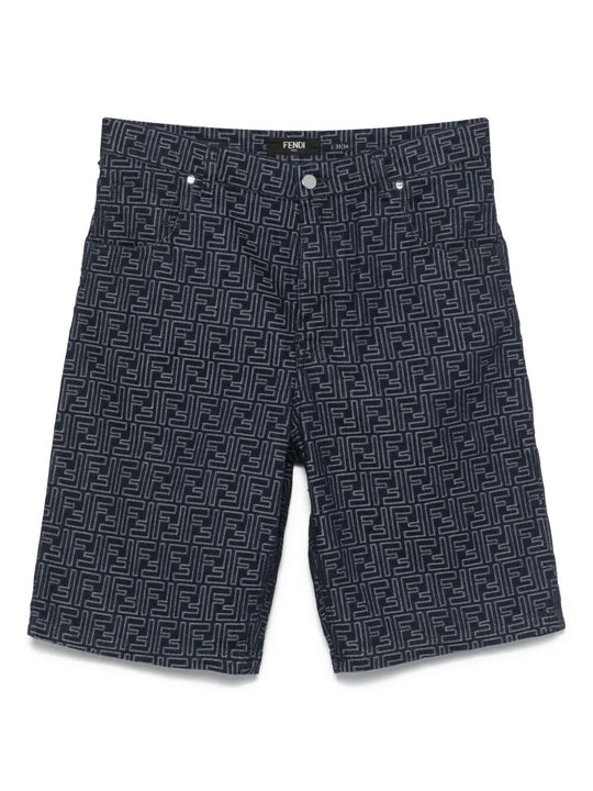 Ff Jacquard Denim Shorts