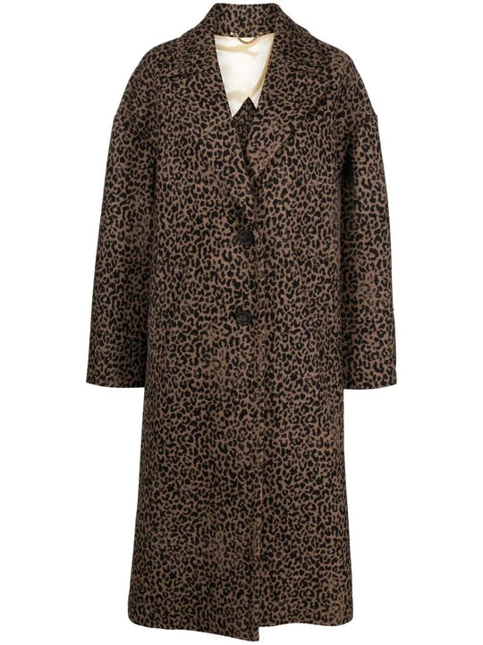 Single-Breasted Cocoon Wool Coat With Jacquard Motif