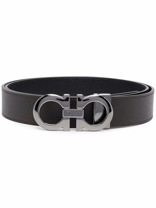 Hammered Leather Reversible Gancini Belt