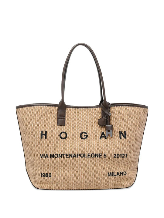 Hogan Address Medium Raffia Shopping Bag