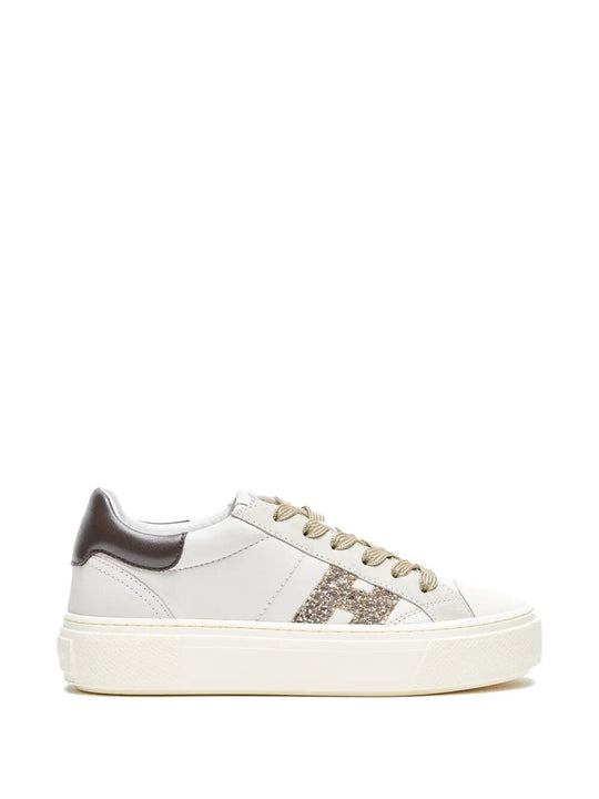 Hogan Crosswind Nappa Leather And Suede Sneakers With Glitter H Detail