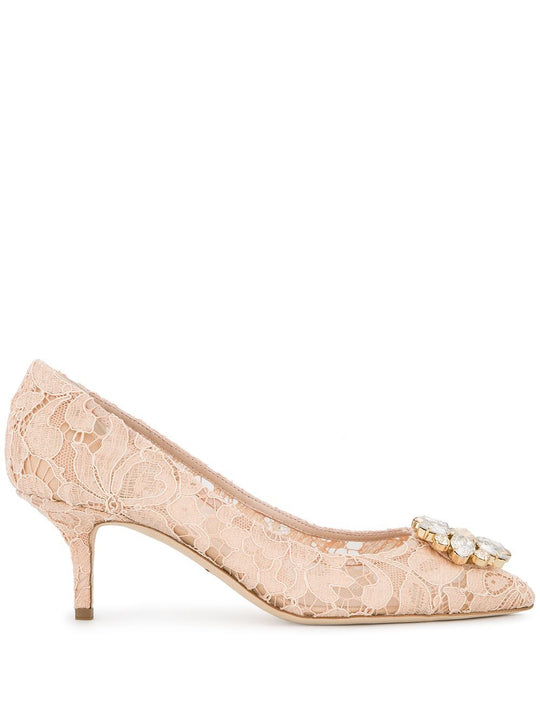 Lace Rainbow Pumps With Brooch Detailing