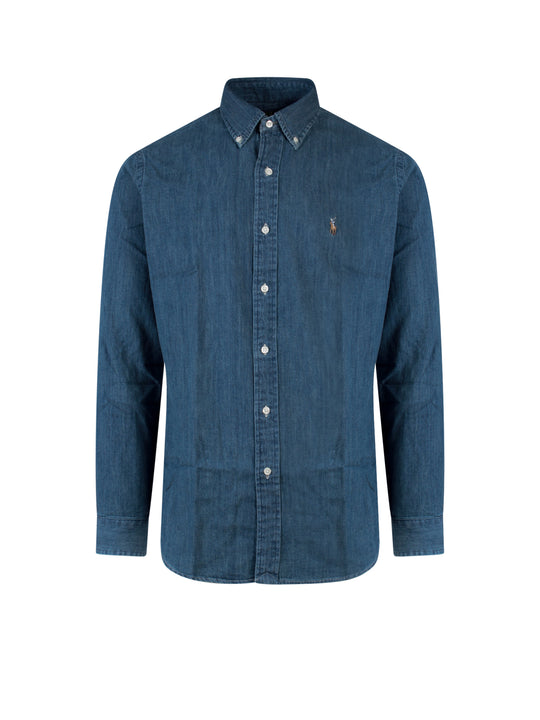 Denim Shirt With Embroidered Logo