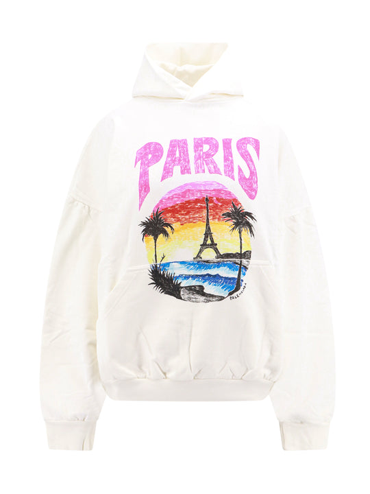 Cotton Sweatshirt With Paris Tropical Print