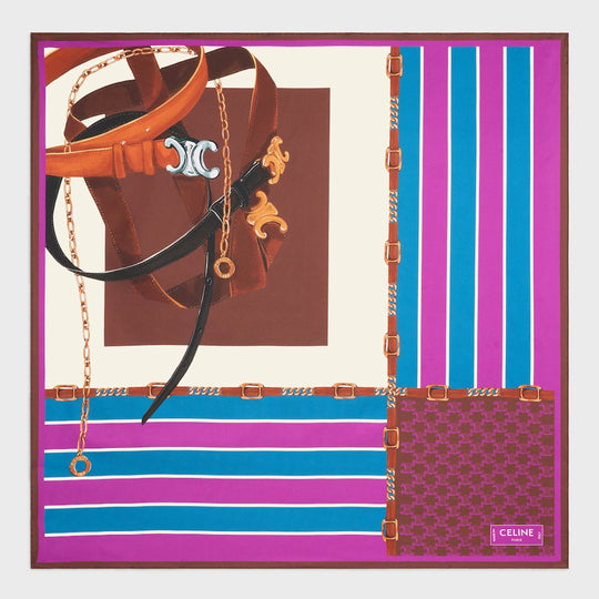 Silk Twill Foulard In Bordeaux/Blue/White