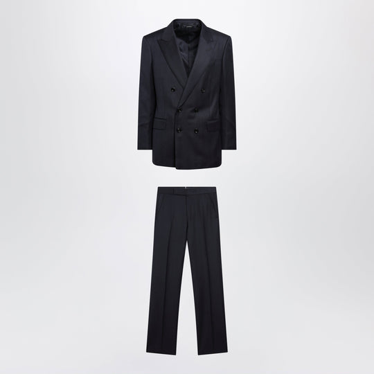 Navy Double-Breasted Wool Suit