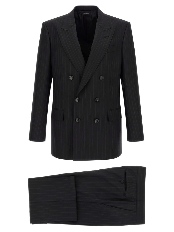 Tom Ford Pinstriped Double-Breasted Dress Suits - Black | a3ca01a1de6cb834a60d45f618a86c13ccce10ff