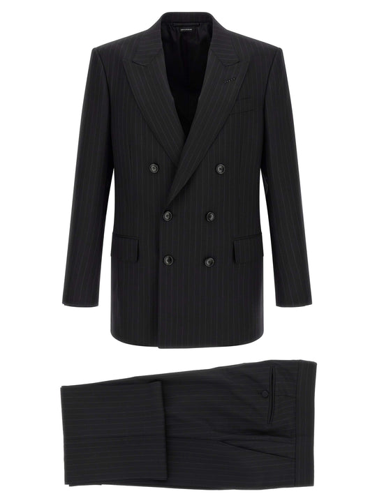 Pinstriped Double-Breasted Dress Suits Black