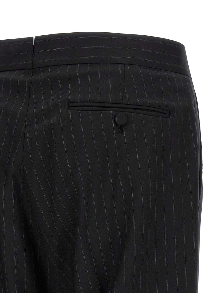 Tom Ford Pinstriped Double-Breasted Dress Suits - Black | 6200af0e15a14f0e9521512df66ce5bf5f5cbc47