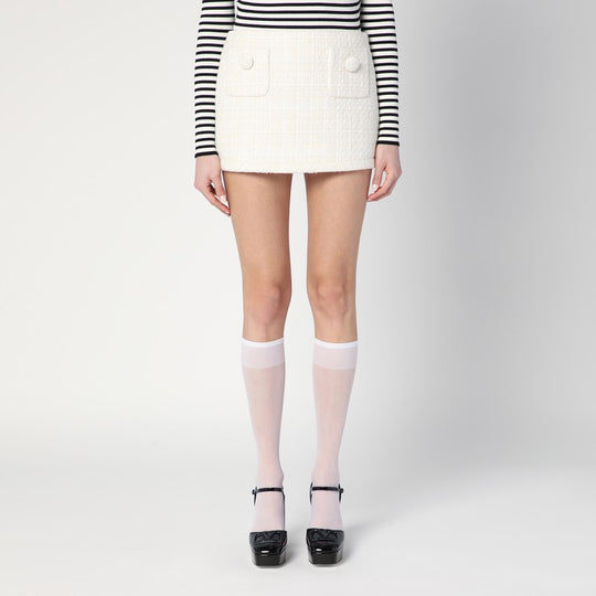 Ivory Textured Tweed Mini Skirt