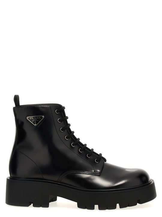 Logo Brushed Leather Ankle Boots Boots And Ankle Boots Black