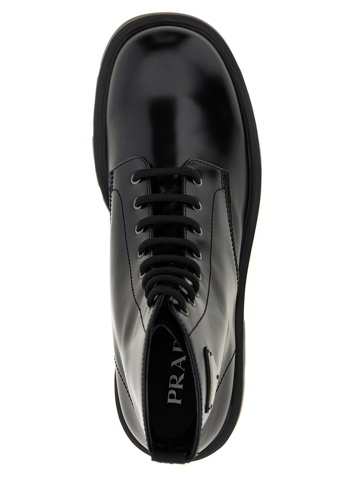 Prada Logo Brushed Leather Ankle Boots Boots and Ankle Boots - Black | 687a7356346753d18b8635f4df3c91a489b3efcf