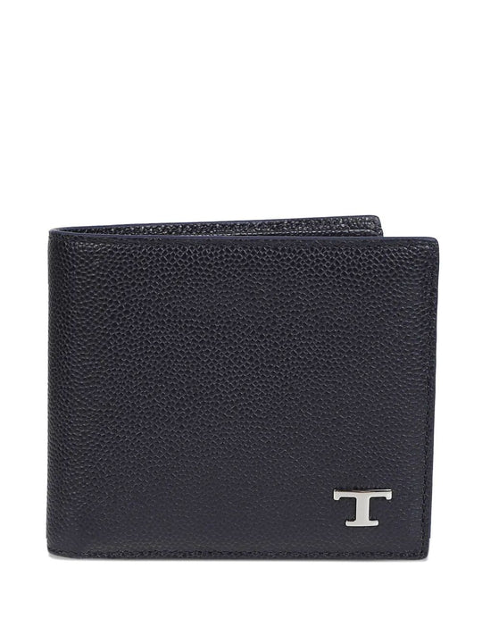 Bi-Fold Leather Wallet With Metal T Timeless Logo