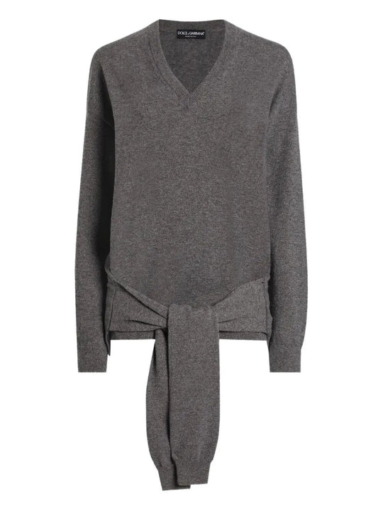 V-Neck Knotted Cashmere Sweater