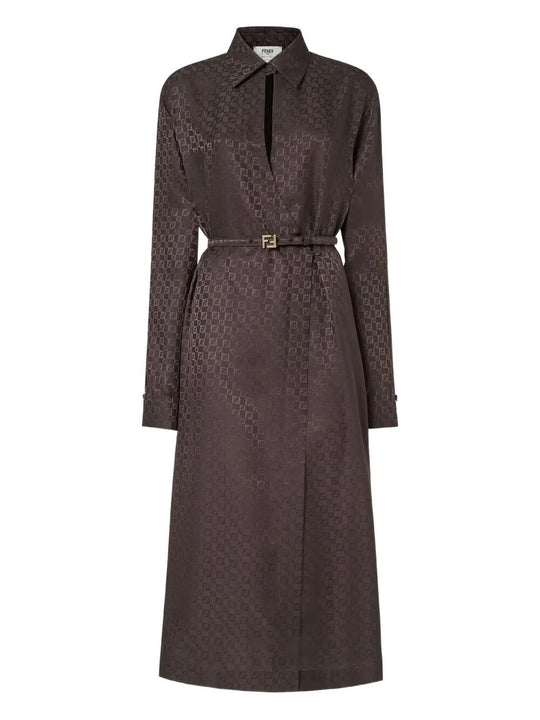 Ff Jacquard Silk Midi Shirt Dress