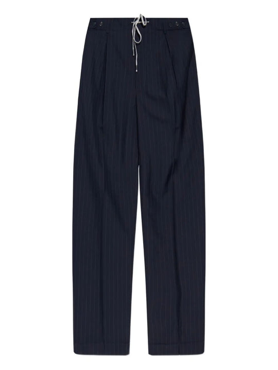 Wool Pinstripe Trousers With Drawstring Waist