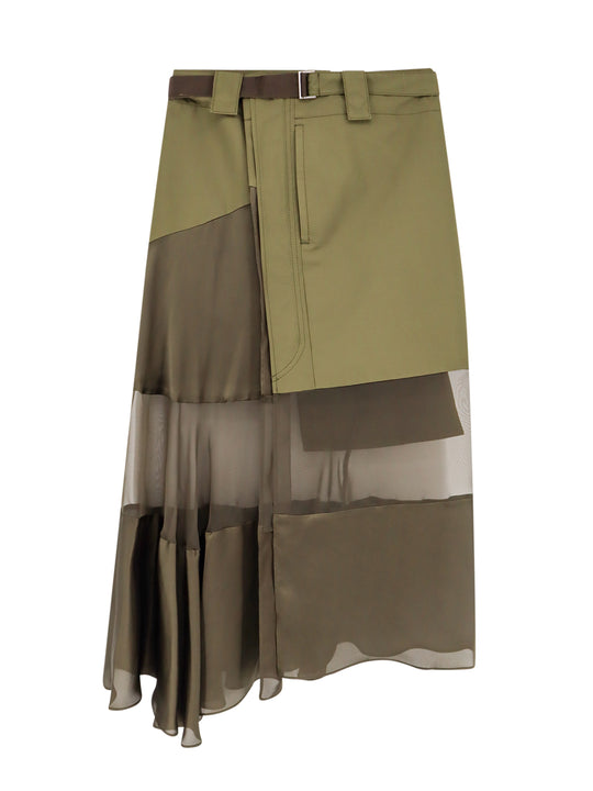 Nylon Skirt With Voile And Satin Details