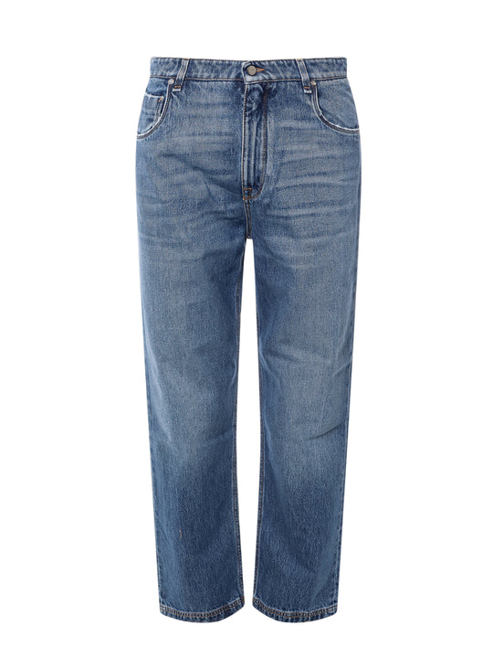 Cotton Jeans With Metal Ff Detail