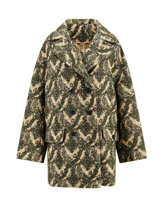 Double-Breasted Coat With Multicolor Motif
