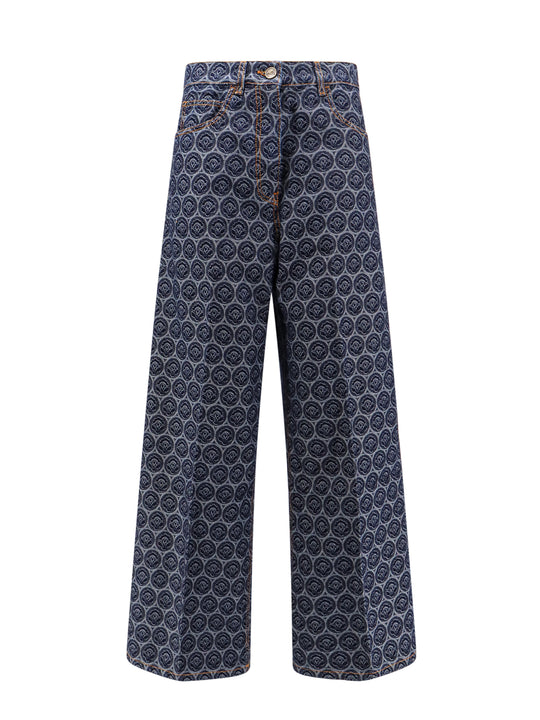 Cotton Jeans With Iconic Motif