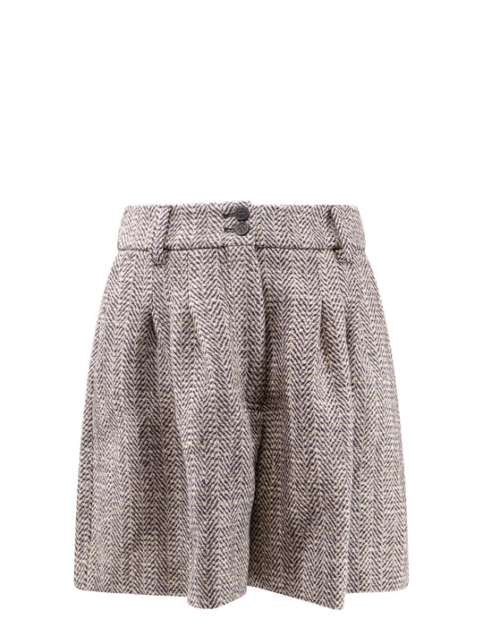 Wool Blend Shorts With Herringbone Motif