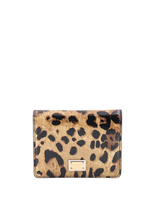 Shiny Leather Wallet With Animalier Print And Logo Patch