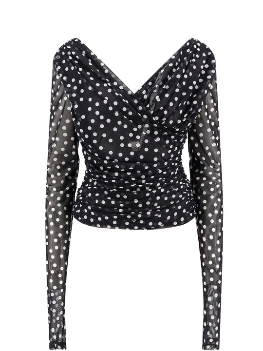 Draped Top With Polka-Dots Print