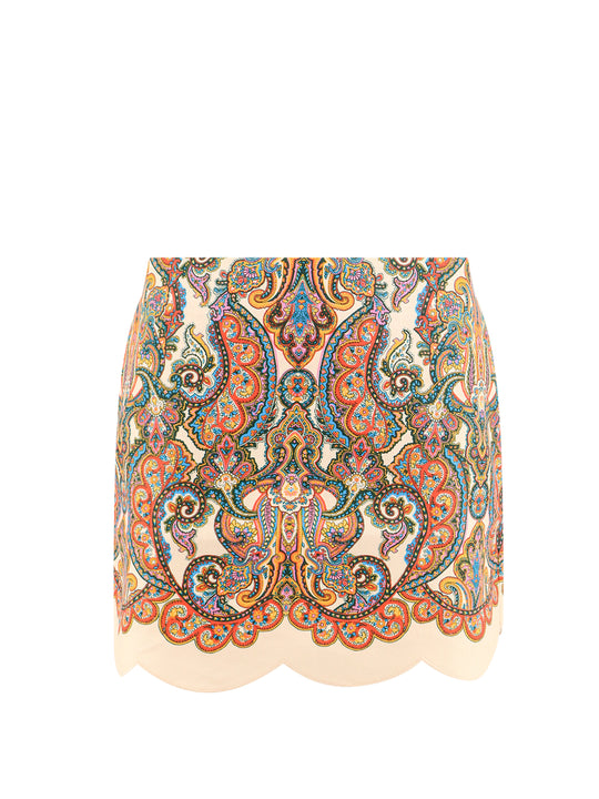 Linen Skirt With Paisley Motif