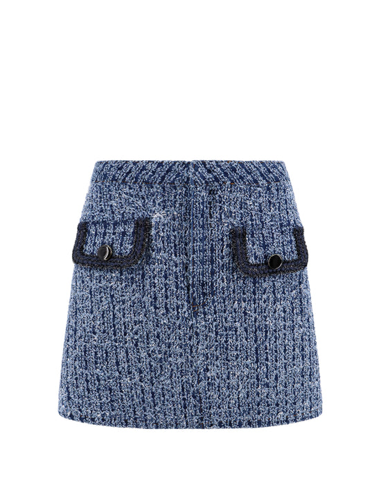 Cotton Blend Skirt With Textured Denim Effect
