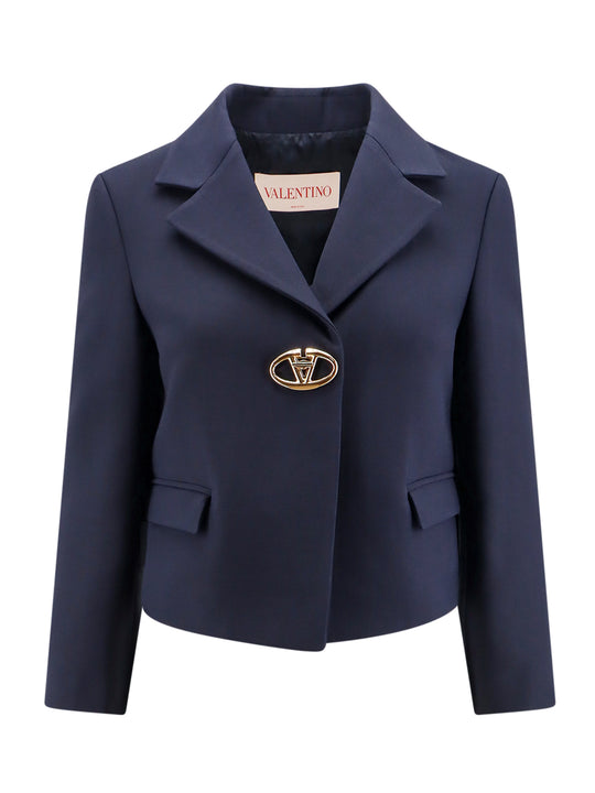 Virgin Wool And Silk Blazer With Iconic Logo Detail