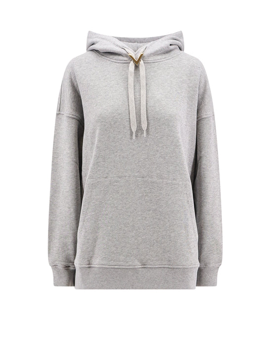 Valentino Cotton Sweatshirt With Hood And Metallic V Detail