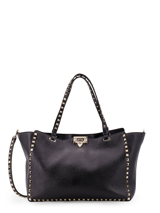 Hammered Leather Shoulder Bag With Iconic Studs, Metal Hook Closure And Removable Shoulder Strap