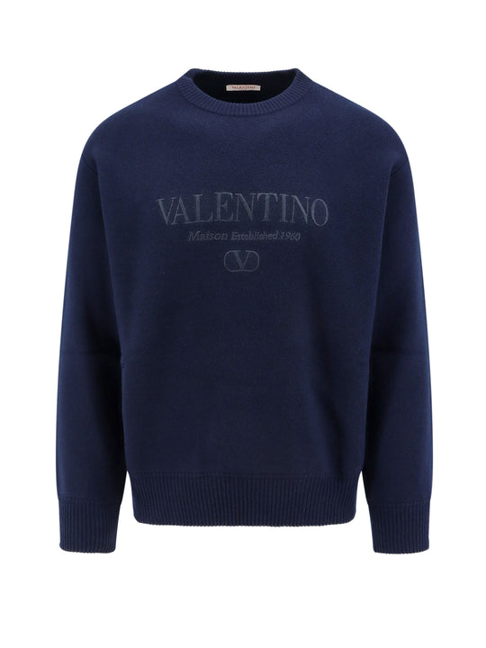 Virgin Wool Sweater With Embroidered Logo