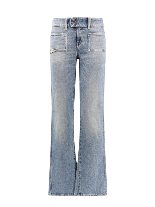 Cotton Jeans With Back Logo Patch
