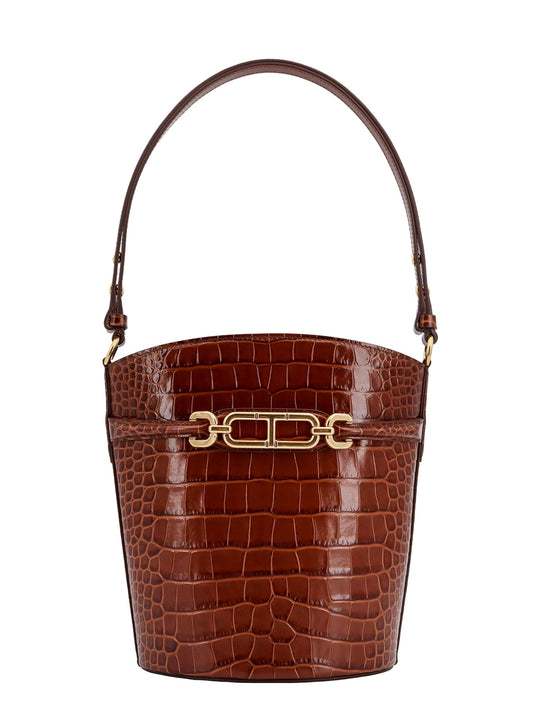 Leather Bucket Bag With Whitney T Logo