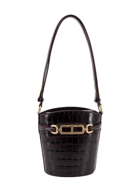 Croco-Effect Leather Bucket Bag With Whitney T Detail