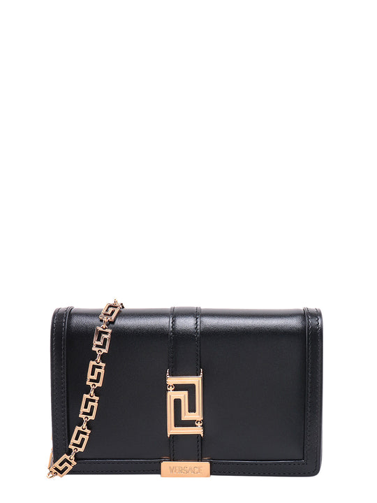 Leather Shoulder Bag With Metal La Greca Detail