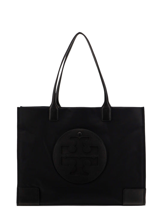 Nylon Shoulder Bag With Frontal Leather Logo