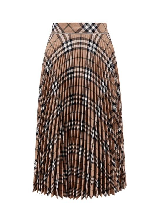 Pleated Wool Blend Skirt With Check Motif