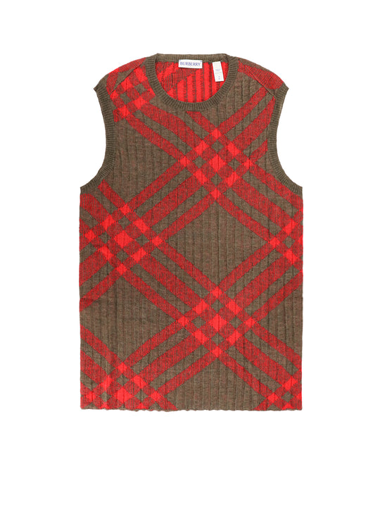 Ribbed Vest With Check Intarsia