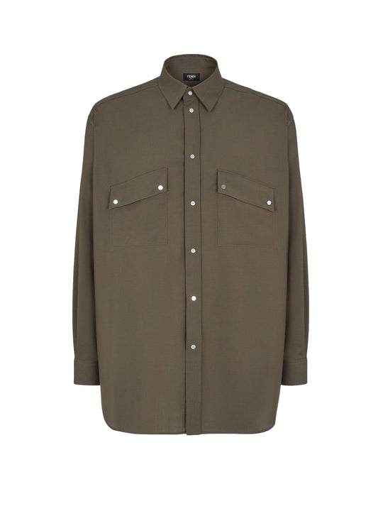Wool Shirt With Logoed Buttons