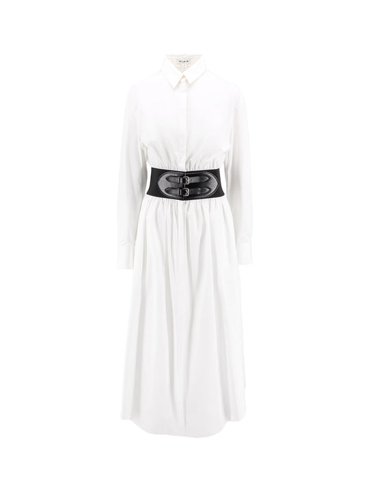 Cotton Chemisier Dress With Leather Belt