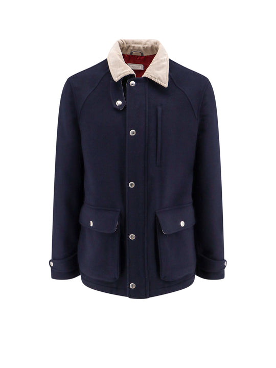 Wool Jacket With Corduroy Collar