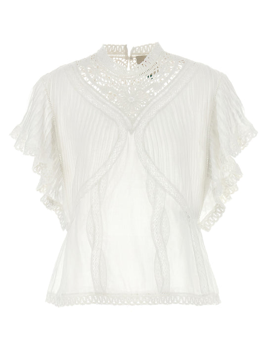 Openwork Detail Blouse Shirt And Blouse White