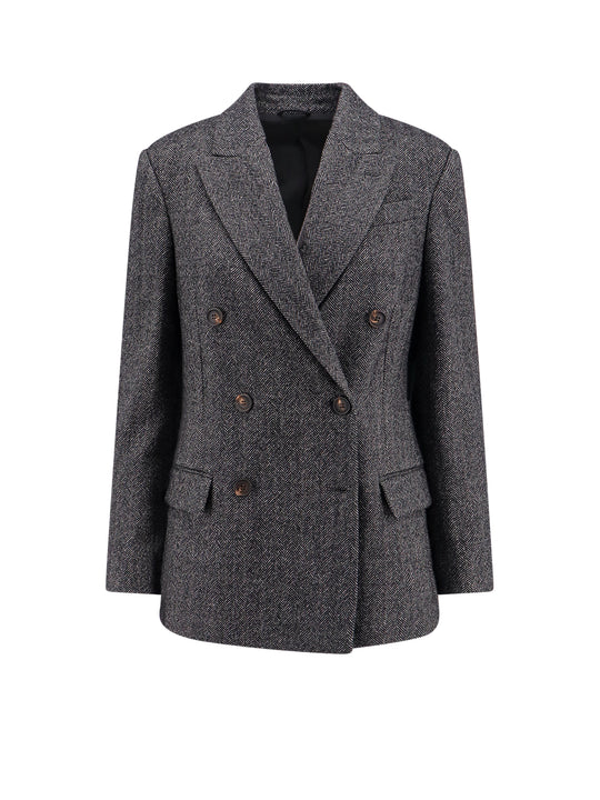 Wool Blazer With Herringbone Motif